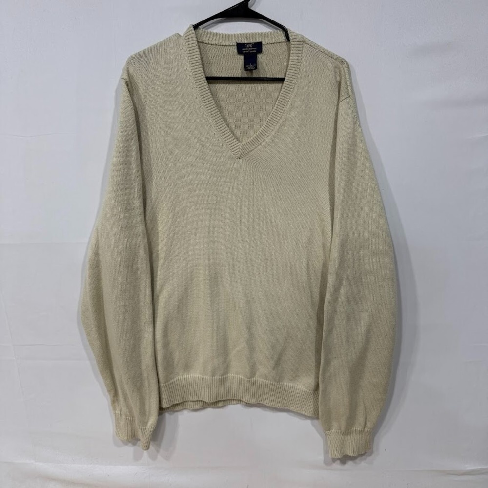 Brooks Brothers 346 Sweater Mens L Beige V-Neck‎ Supima Cotton Hong Kong